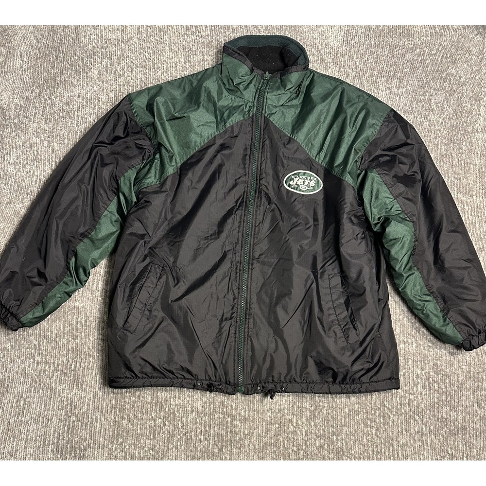 Vintage NY Jets Reversible Jacket Men's L NFL Unique Sports Fleece Green Black